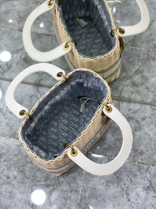 Christian Dior Blue Wicker Bucket Bag 24cm