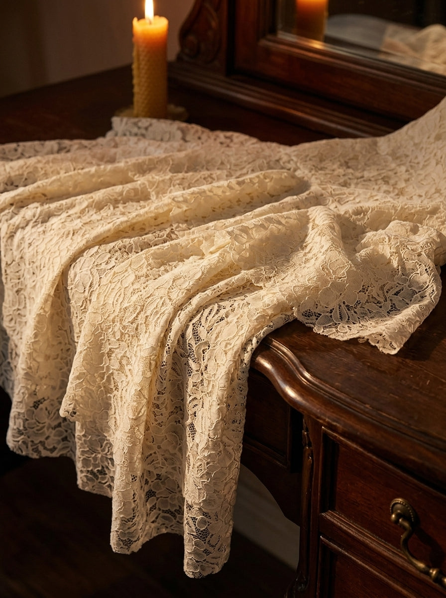 Ivory Enchant Cascading Ruffle Lace Skirt with irregular hem