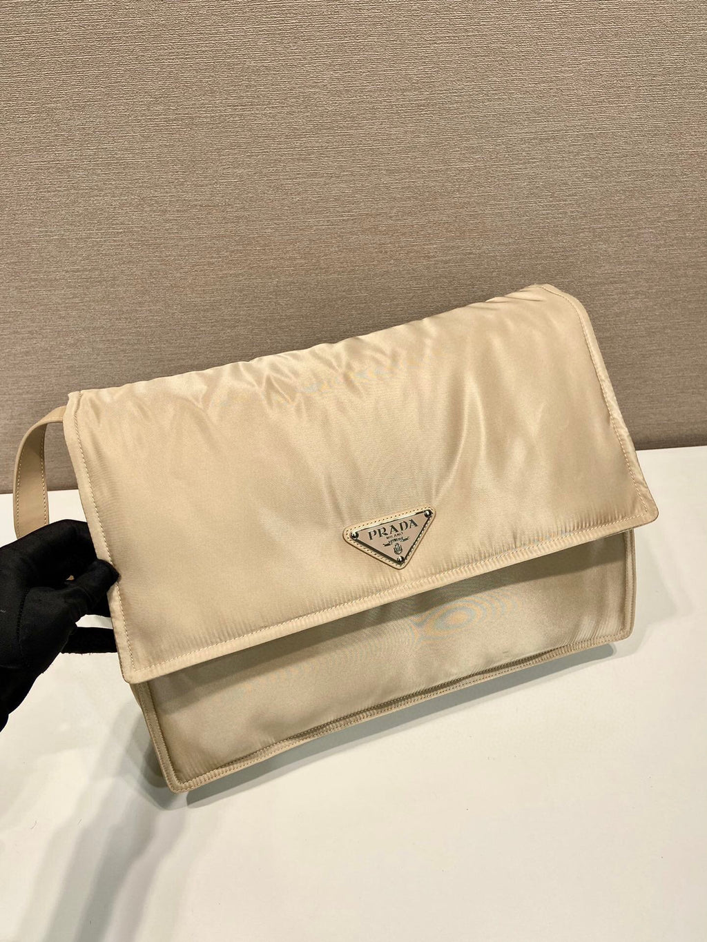 Prada Large Padded Shoulder Bag In Beige For Women 14.1in/ 36cm