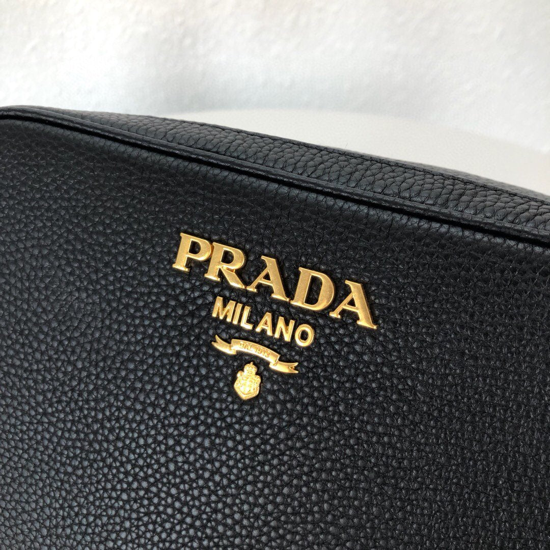 Prada Medium Camera Bag With Gold Tone Hardware In Black For Women 8.6in/ 22cm