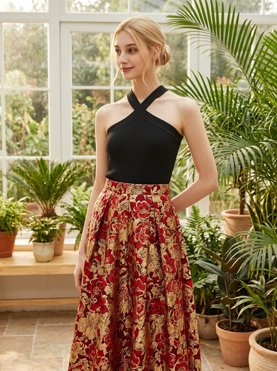 Midnight Muse Criss Cross Halter Knit Top in classic black