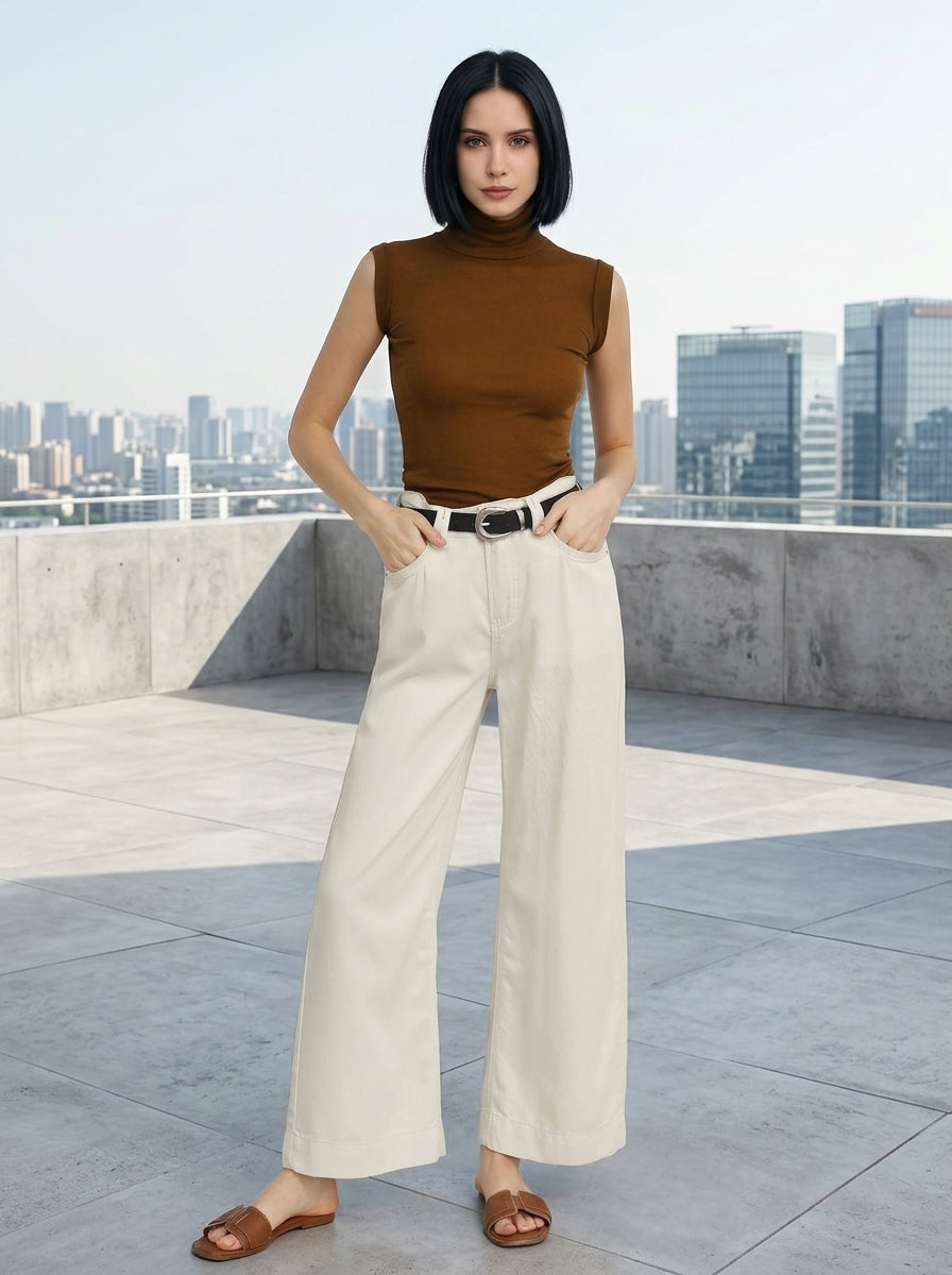Mocha Essence High Neck Slim Fit Top in rich brown