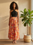 Soft acrylic black halter knit top with cropped fit