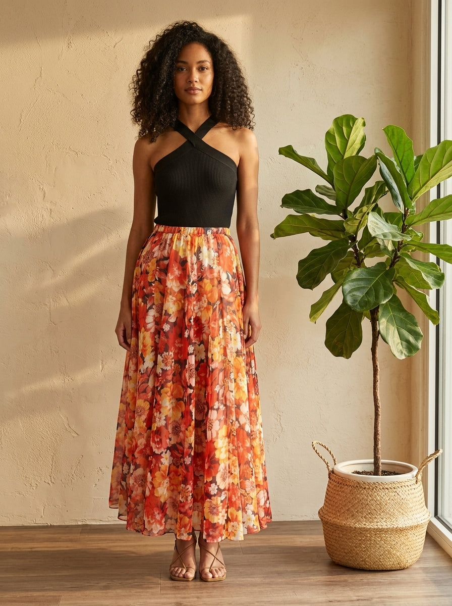 Soft acrylic black halter knit top with cropped fit