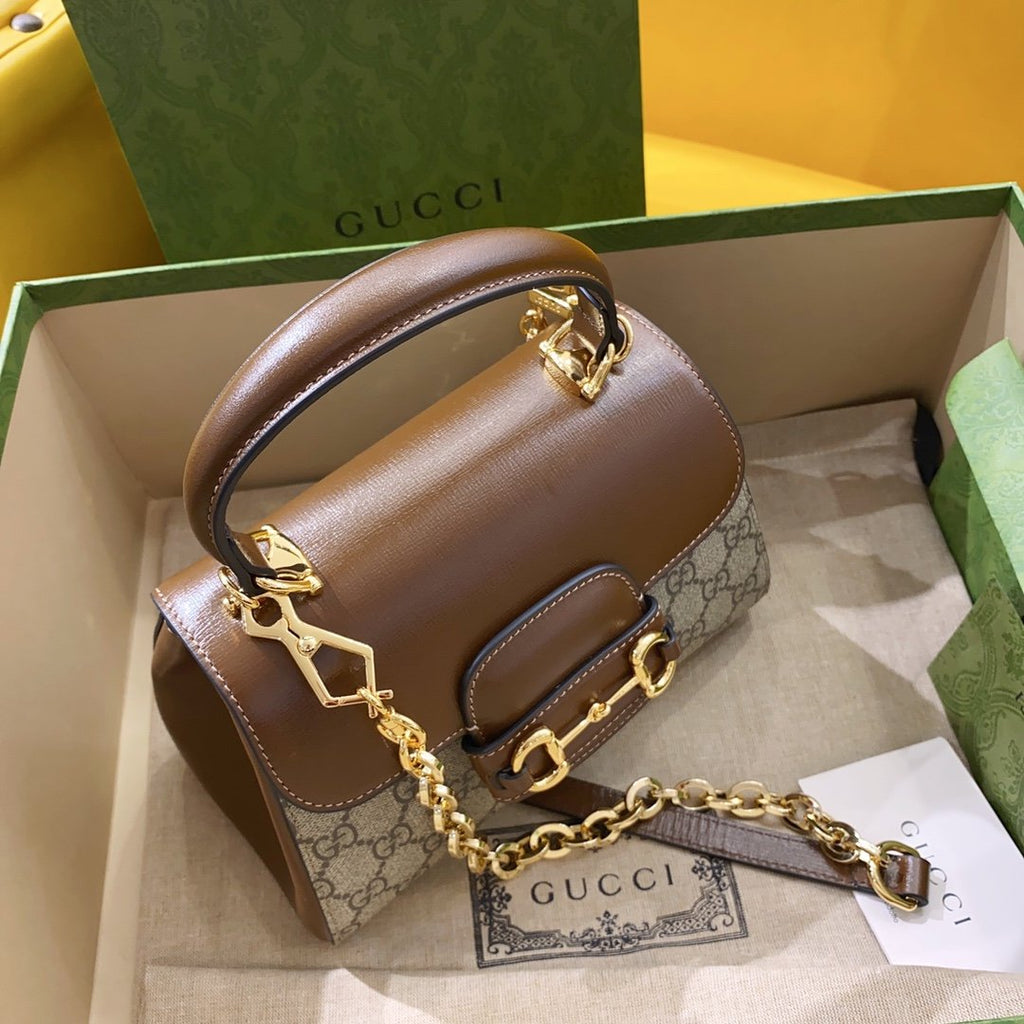 Gucci Horsebit 1955 Mini Bag Brown For Women, Women’s Bags 8.7in/22cm GG