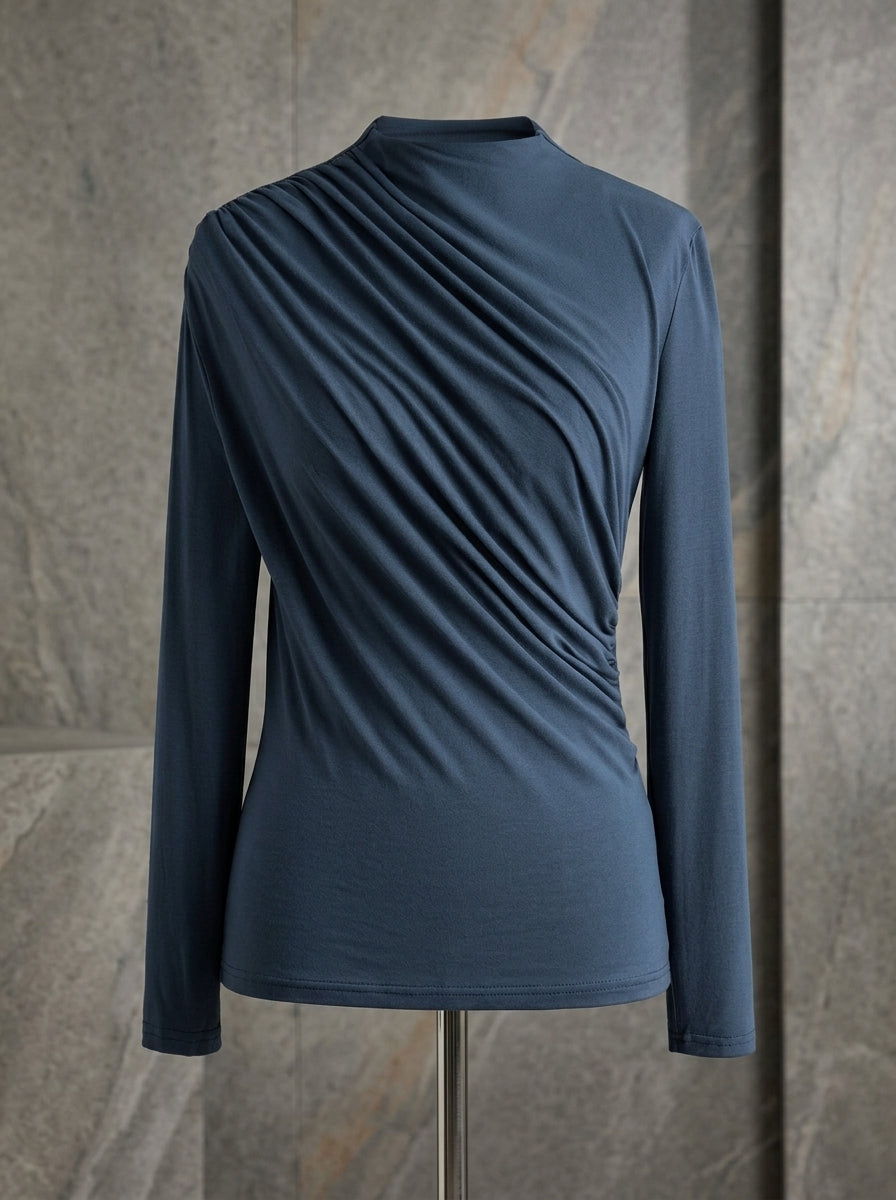 Ocean Grace Ruched Long Sleeve Top in elegant teal