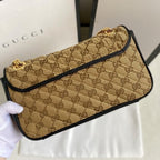 Gucci Marmont Small Shoulder Bag Beige/Ebony Diagonal Matelassé Original GG Canvas For Women 10in/26cm