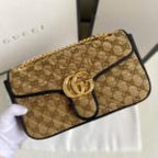 Gucci Marmont Small Shoulder Bag Beige/Ebony Diagonal Matelassé Original GG Canvas For Women 10in/26cm