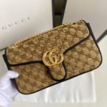 Gucci Marmont Small Shoulder Bag Beige/Ebony Diagonal Matelassé Original GG Canvas For Women 10in/26cm