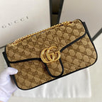 Gucci Marmont Small Shoulder Bag Beige/Ebony Diagonal Matelassé Original GG Canvas For Women 10in/26cm