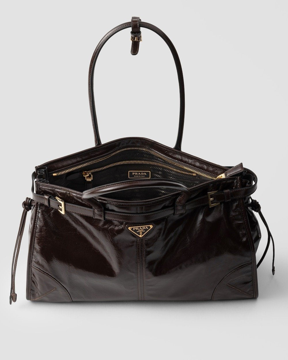 Prada Bonnie Large Handbag Bag Dark Brown 38cm/15in