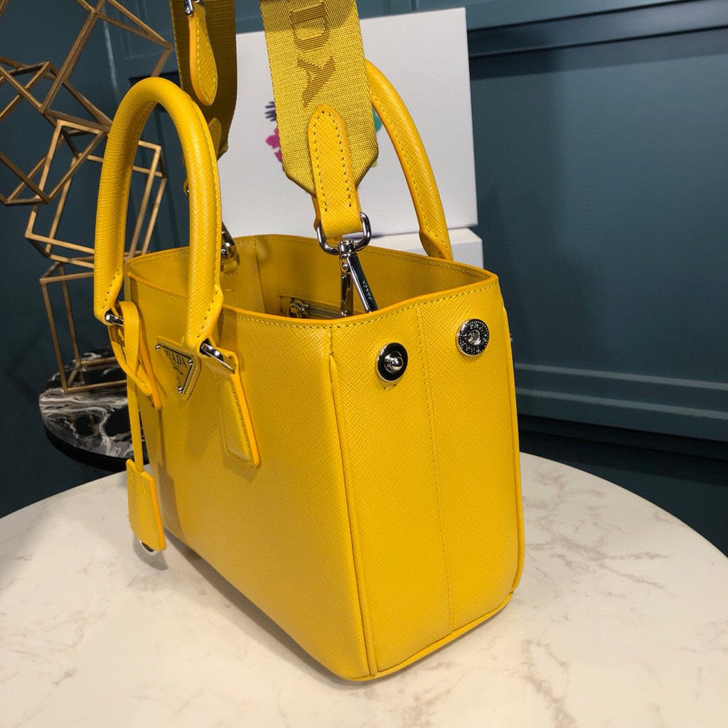Prada Saffiano Lux Galleria In Yellow For Women 9in/ 23cm