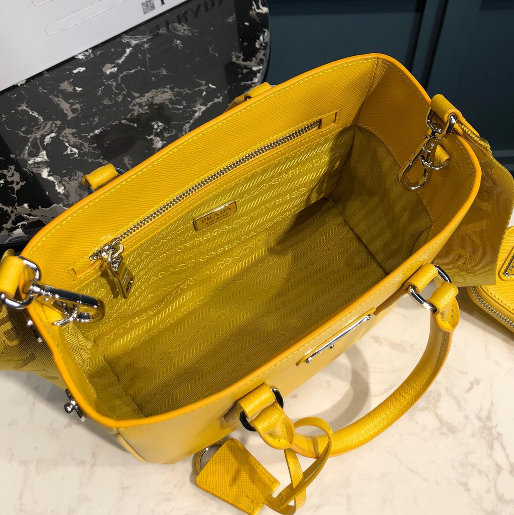 Prada Saffiano Lux Galleria In Yellow For Women 9in/ 23cm