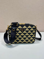 Prada Symbole Embroidered Fabric Bag In Beige For Women 8.6 in/ 22 cm