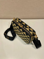 Prada Symbole Embroidered Fabric Bag In Beige For Women 8.6 in/ 22 cm