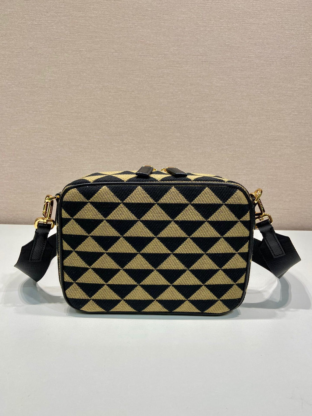 Prada Symbole Embroidered Fabric Bag In Beige For Women 8.6 in/ 22 cm