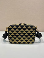Prada Symbole Embroidered Fabric Bag In Beige For Women 8.6 in/ 22 cm