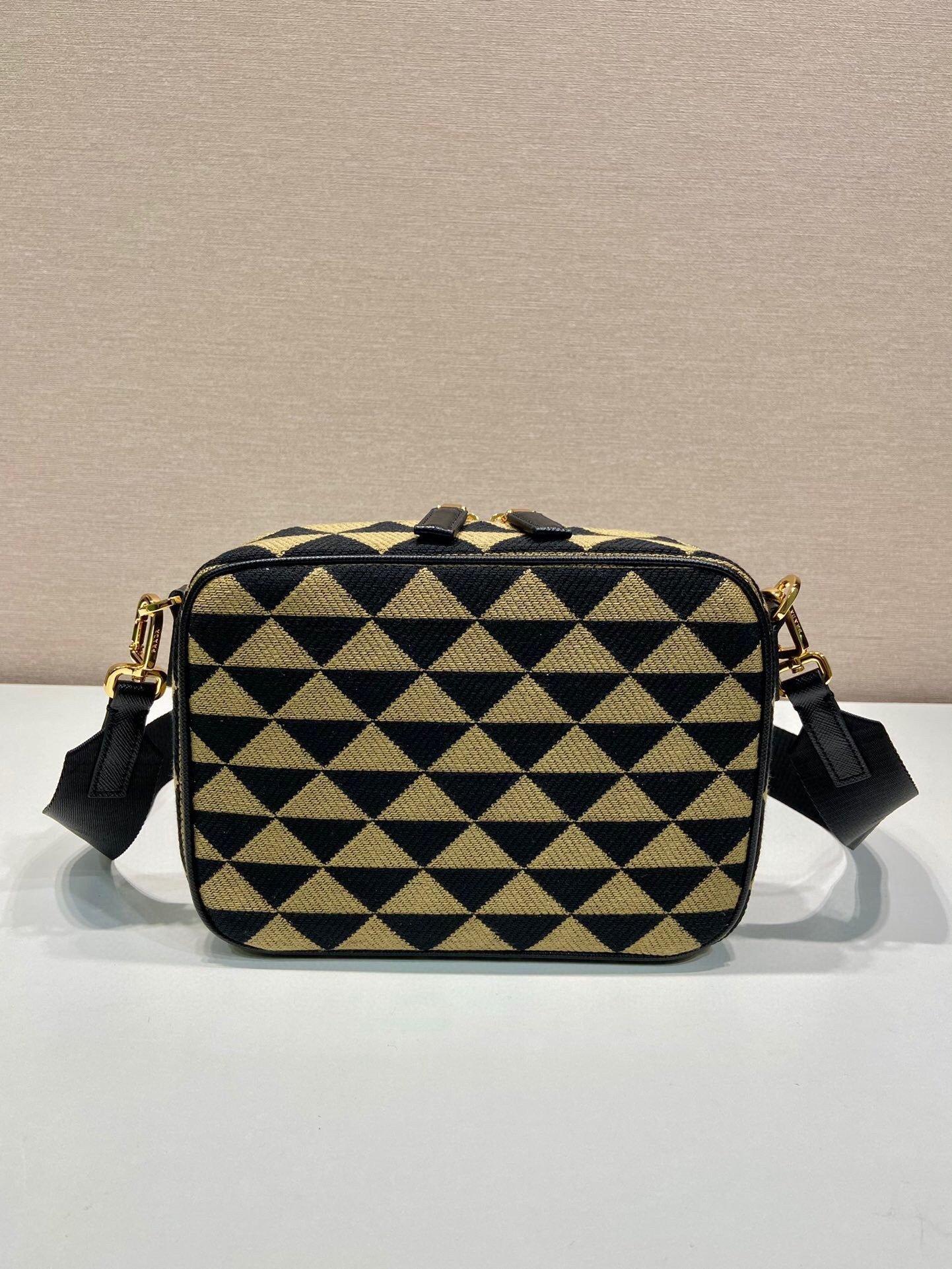 Prada Symbole Embroidered Fabric Bag In Beige For Women 8.6 in/ 22 cm