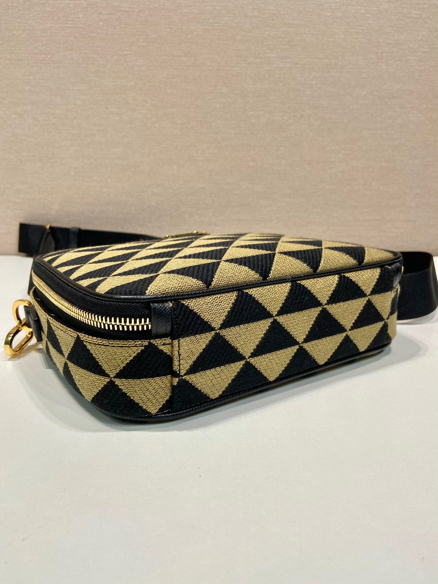 Prada Symbole Embroidered Fabric Bag In Beige For Women 8.6 in/ 22 cm