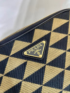 Prada Symbole Embroidered Fabric Bag In Beige For Women 8.6 in/ 22 cm