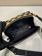 Prada Symbole Embroidered Fabric Bag In Beige For Women 8.6 in/ 22 cm