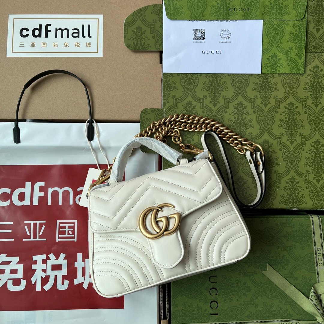 Gucci GG Marmont Mini Top Handle Bag White For Women, Women’s Bags 8.3in/21cm