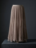 Taupe Whisper Asymmetrical Tulle Maxi Skirt with cascading ruffle hem