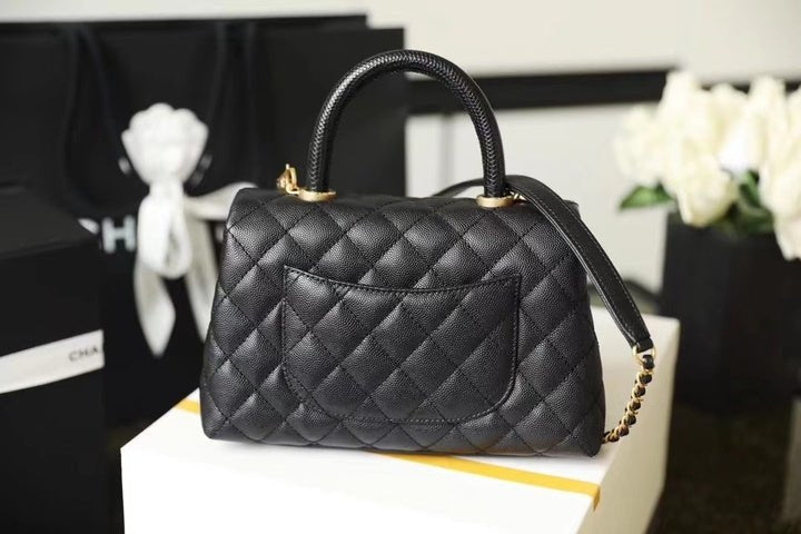 Chanel Coco Handle Quilted Lizard Handle Bag Caviar Leather Gold Hardware Spring/Summer Act 1 Collection 24cm Black