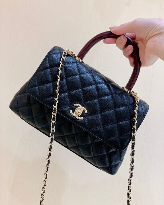 Chanel Coco Handle Quilted Lizard Handle Bag 24cm Caviar Leather Gold Hardware Spring/Summer Act 1 Collection Black