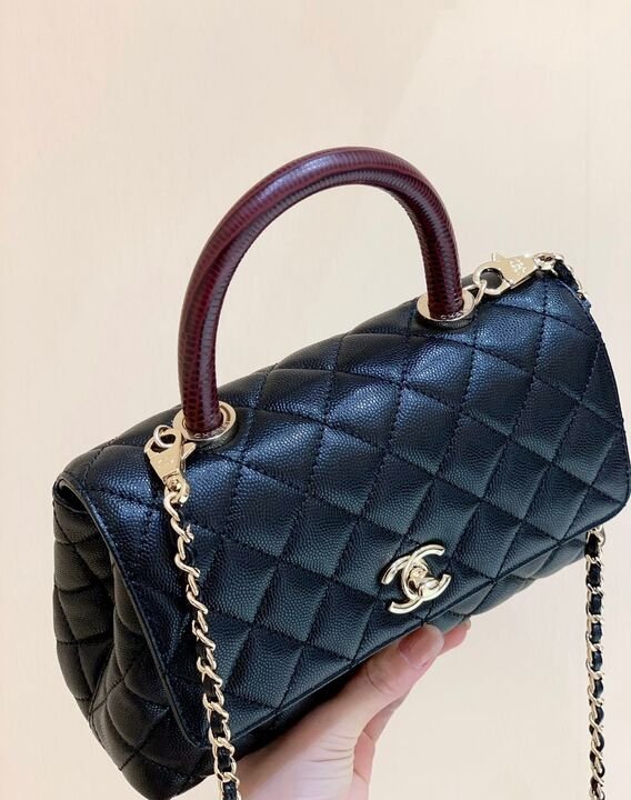 Chanel Coco Handle Quilted Lizard Handle Bag 24cm Caviar Leather Gold Hardware Spring/Summer Act 1 Collection Black