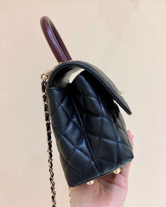 Chanel Coco Handle Quilted Lizard Handle Bag 24cm Caviar Leather Gold Hardware Spring/Summer Act 1 Collection Black