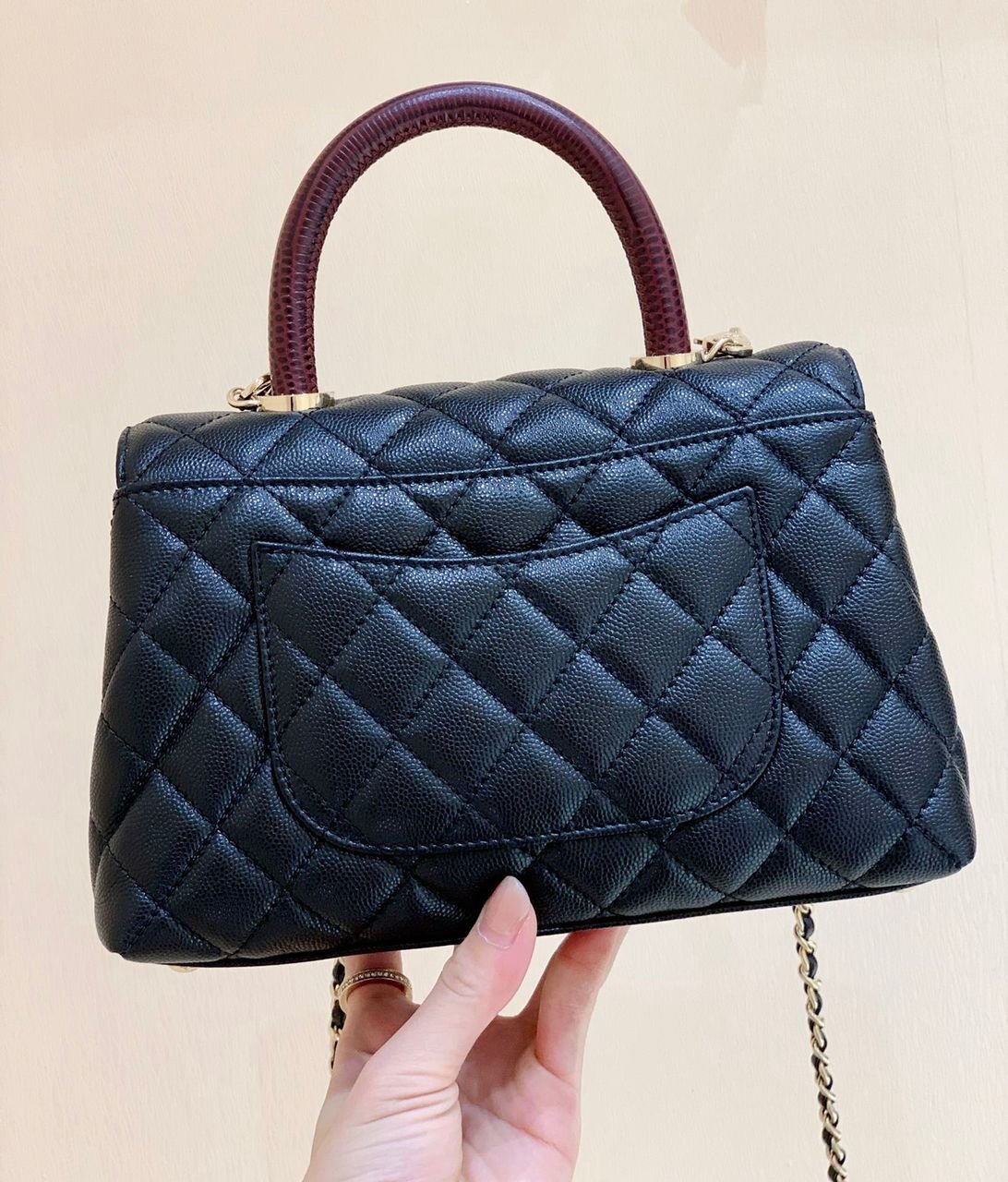 Chanel Coco Handle Quilted Lizard Handle Bag 24cm Caviar Leather Gold Hardware Spring/Summer Act 1 Collection Black