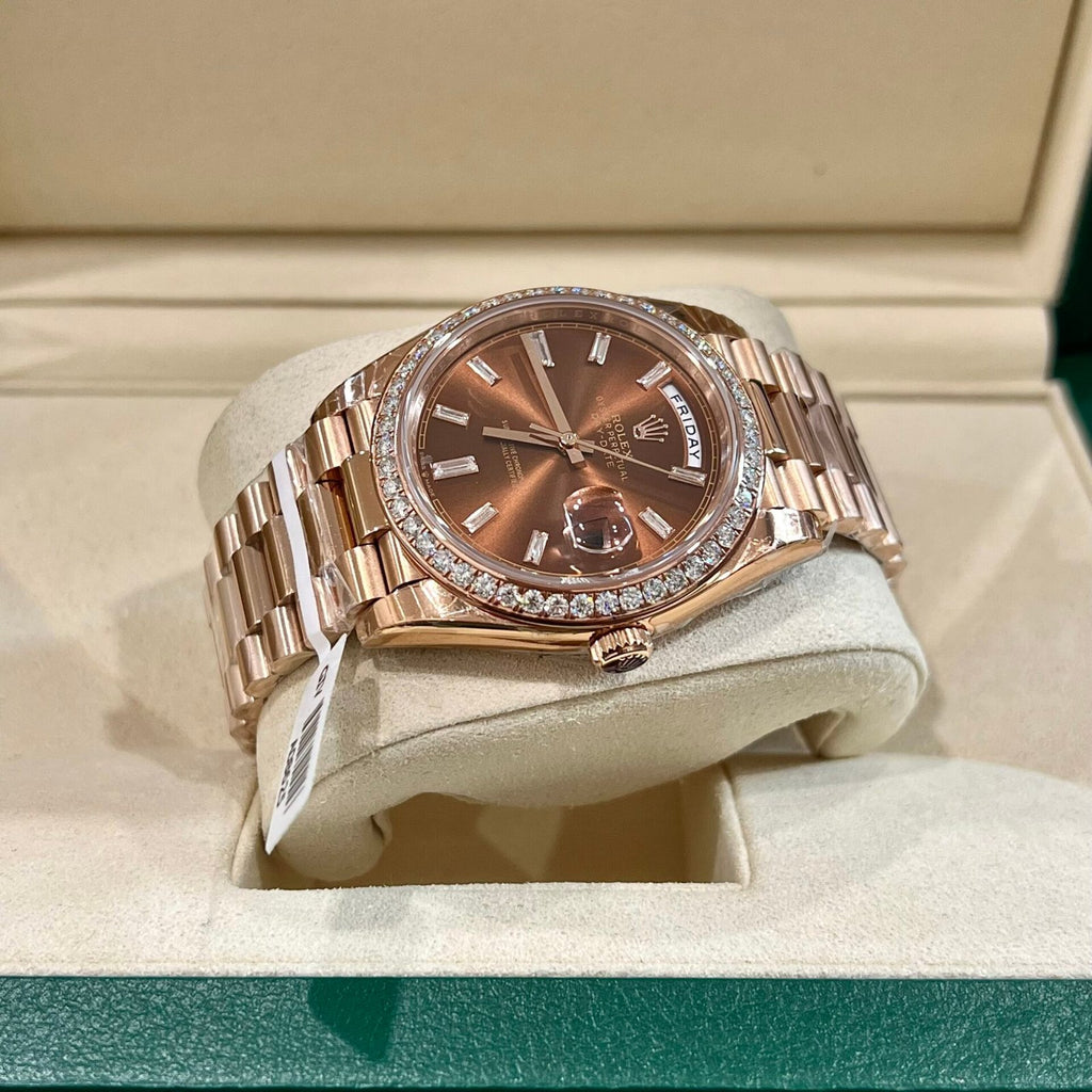 Rolex Watch Day-Date Dial Chocolate Moissanite Diamonds 40mm