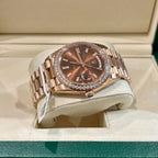 Rolex Watch Day-Date Dial Chocolate Moissanite Diamonds 40mm