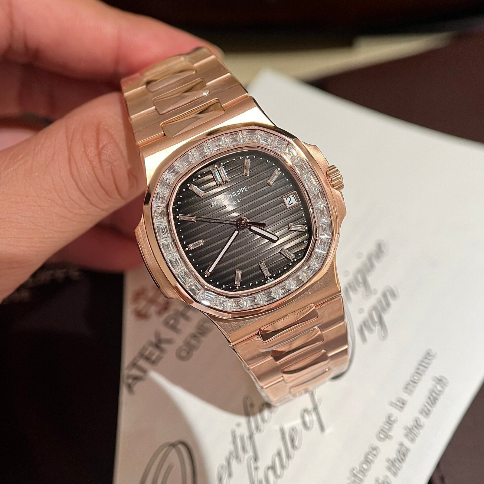 Patek Philippe Watch Nautilus 5723 Gold Wrapped Moissanite Diamonds 40mm