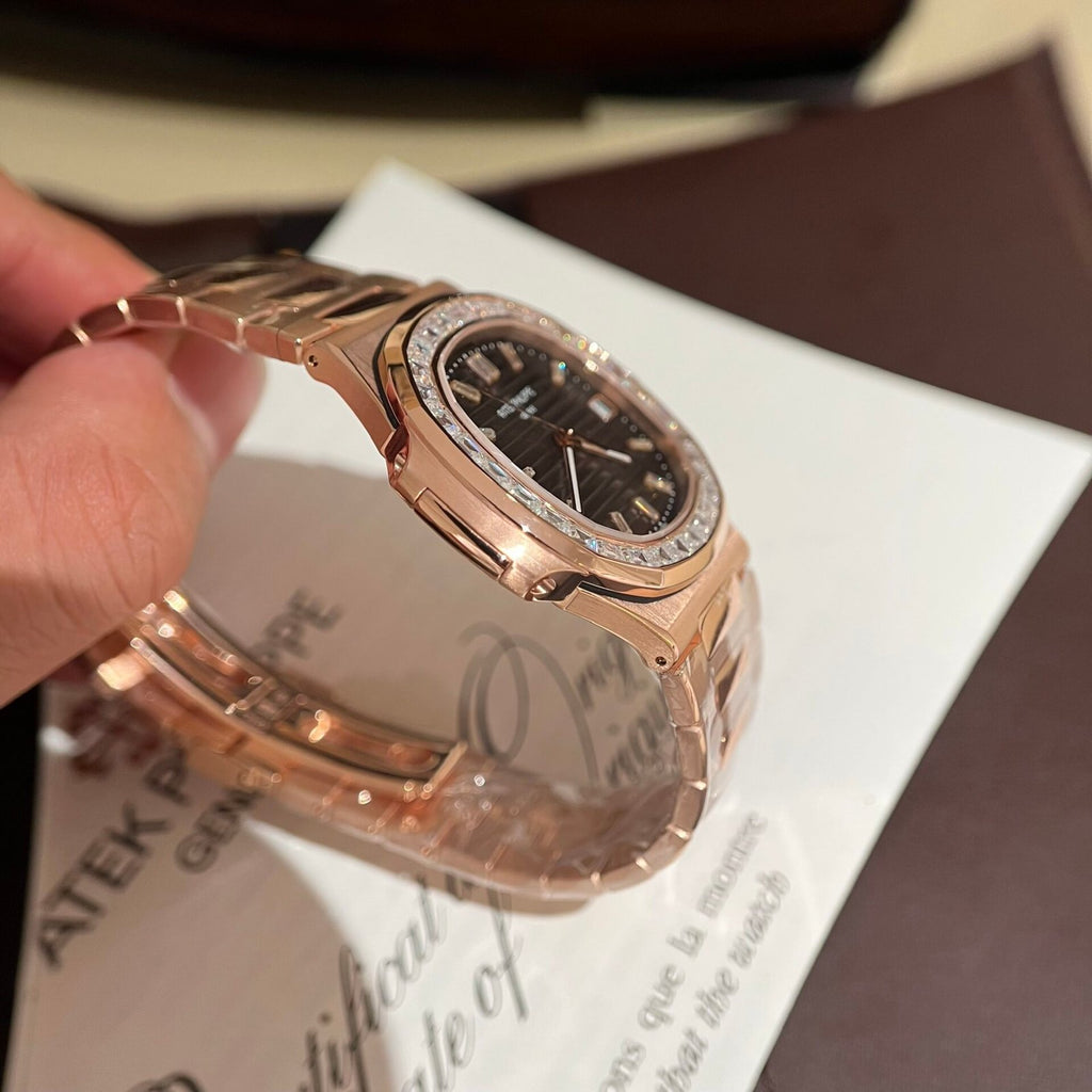 Patek Philippe Watch Nautilus 5723 Gold Wrapped Moissanite Diamonds 40mm