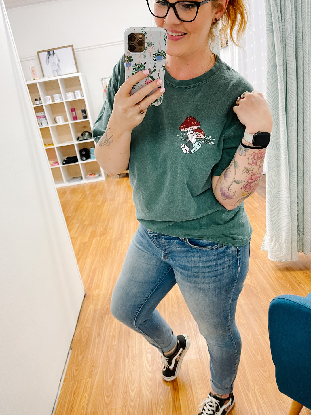 Mystic Mushroom Blue Spruce Garment-Dyed Sleeve Tee  |  Natural Tones