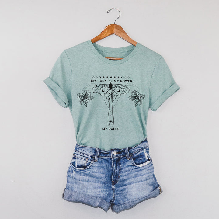 My Body My Power My Rules Heather Dusty Blue Tee