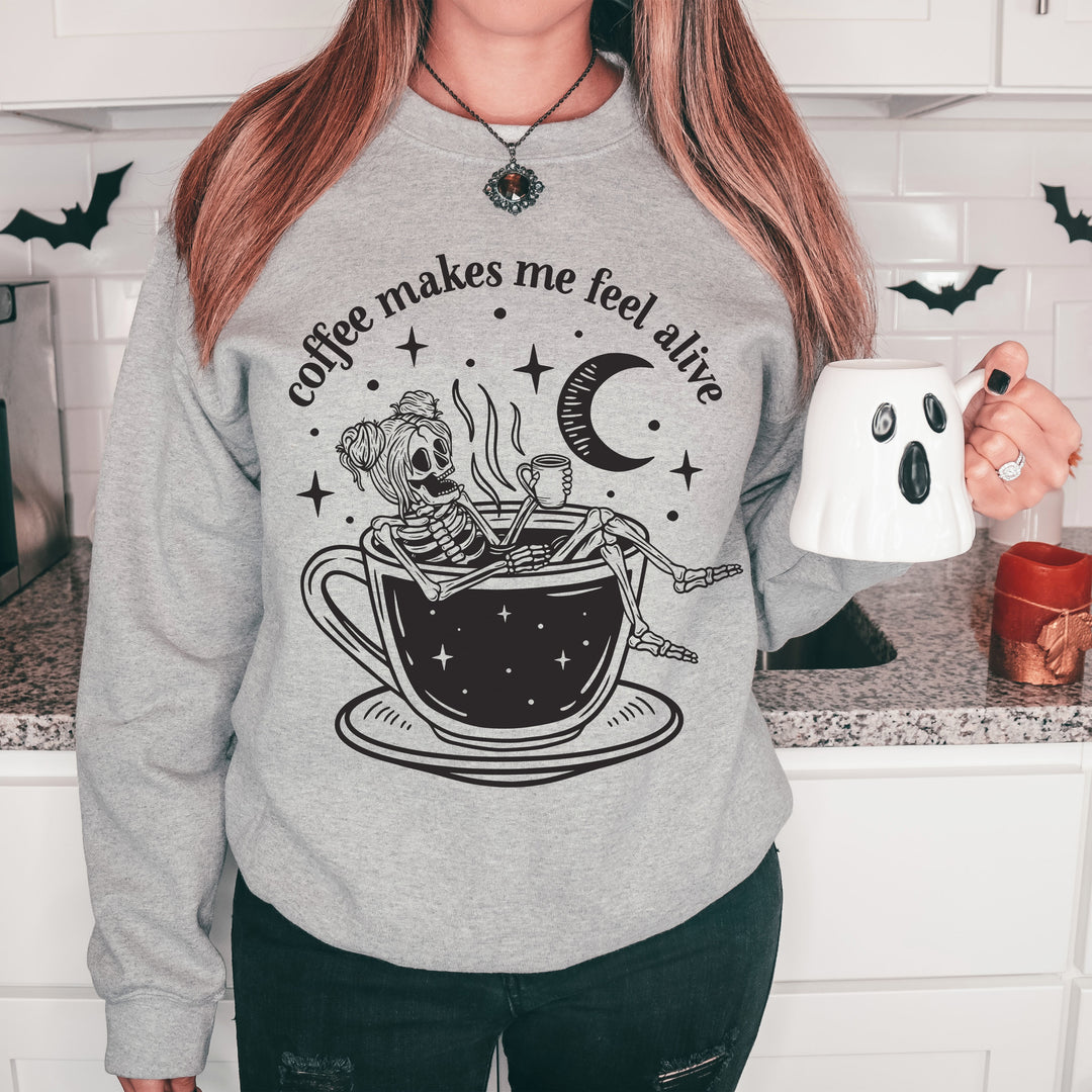 Coffee Makes Me Feel Alive Pullover  |  Black Ink