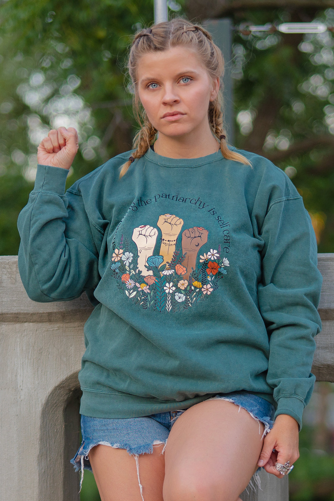 Smashing The Patriarchy Is Self Care Blue Spruce Garment-Dyed Pullover