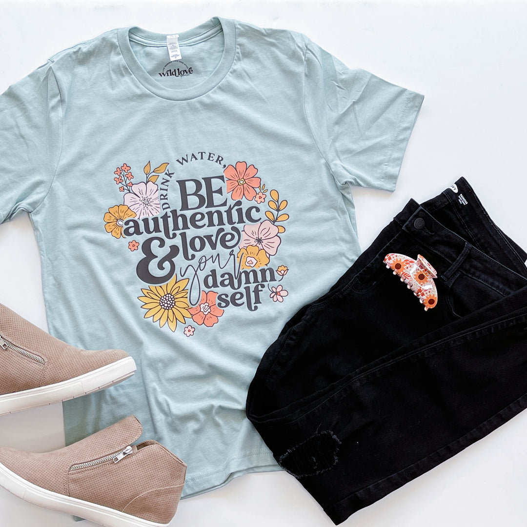 Drink Water Be Authentic Heather Blend Tee