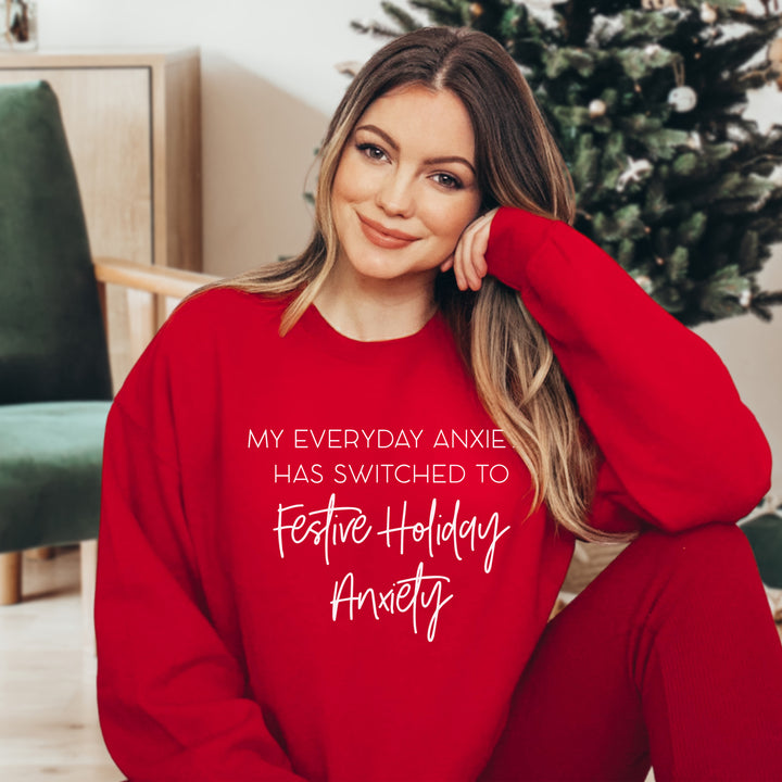 Festive Holiday Anxiety Fleece Pullover