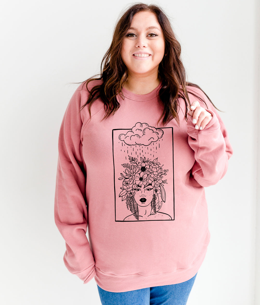 Floral Girl Mauve Fleece Pullover  |  Black Ink