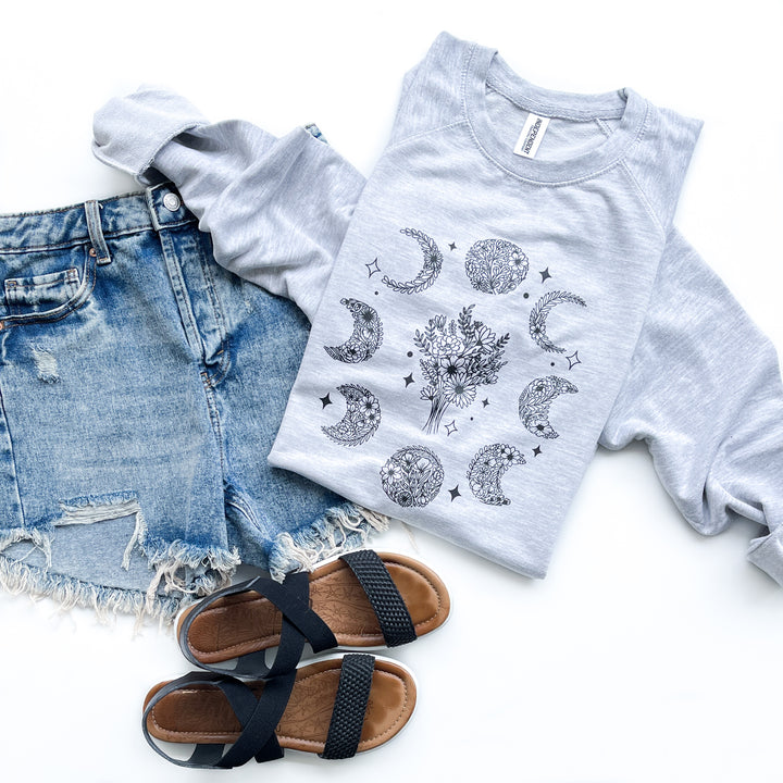 Floral Moon Phase Gray French Terry Lightweight Pullover