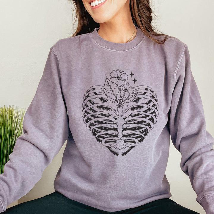 Floral Ribcage Pigment Dyed Pullover