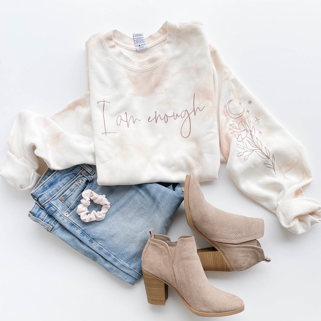 I Am Enough Dusty Pink Tie Dye Pullover OR Hoodie