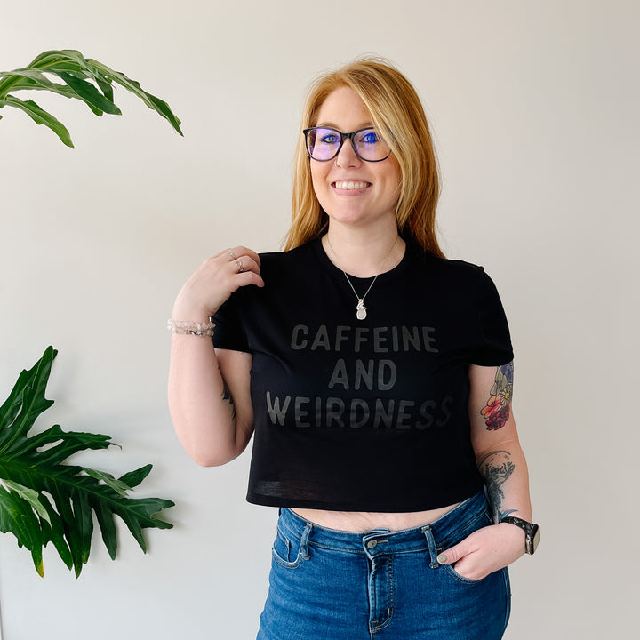 Caffeine and Weirdness Black Crop Tee