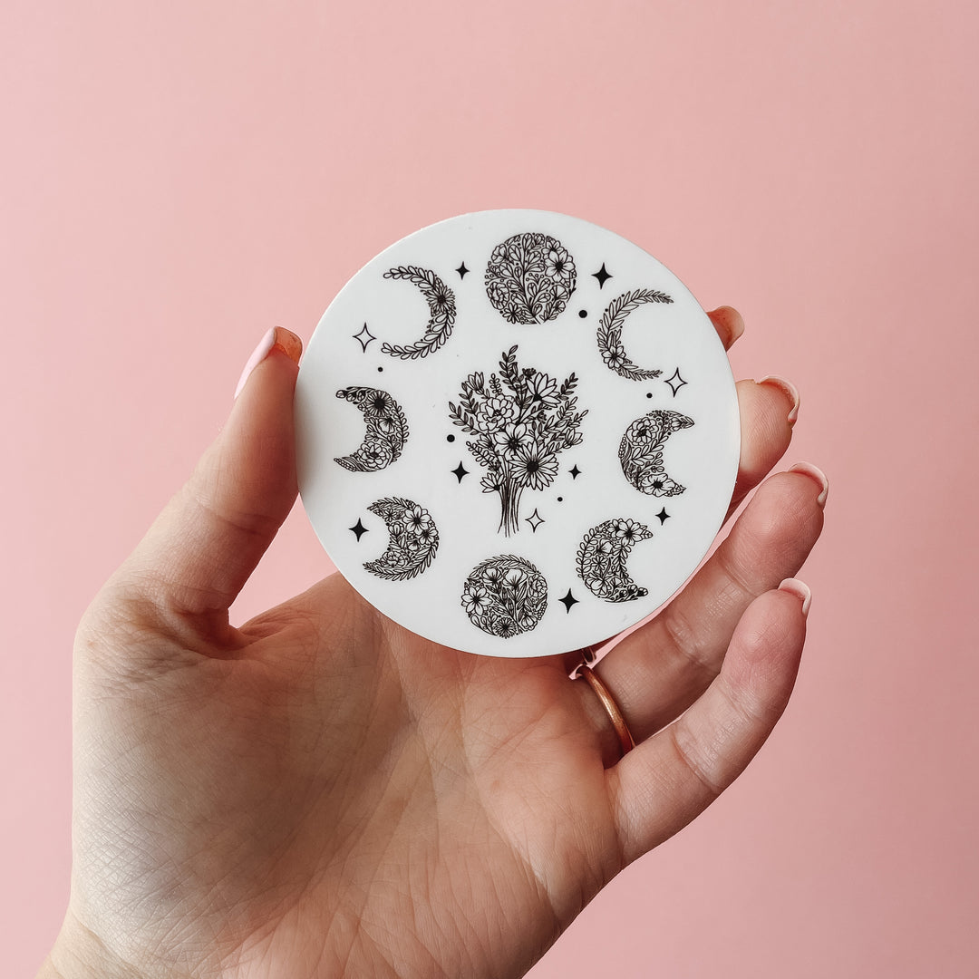 Floral Moon Phase Waterproof Sticker
