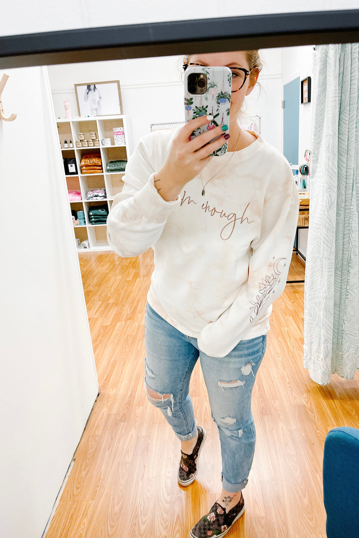 I Am Enough Dusty Pink Tie Dye Pullover OR Hoodie