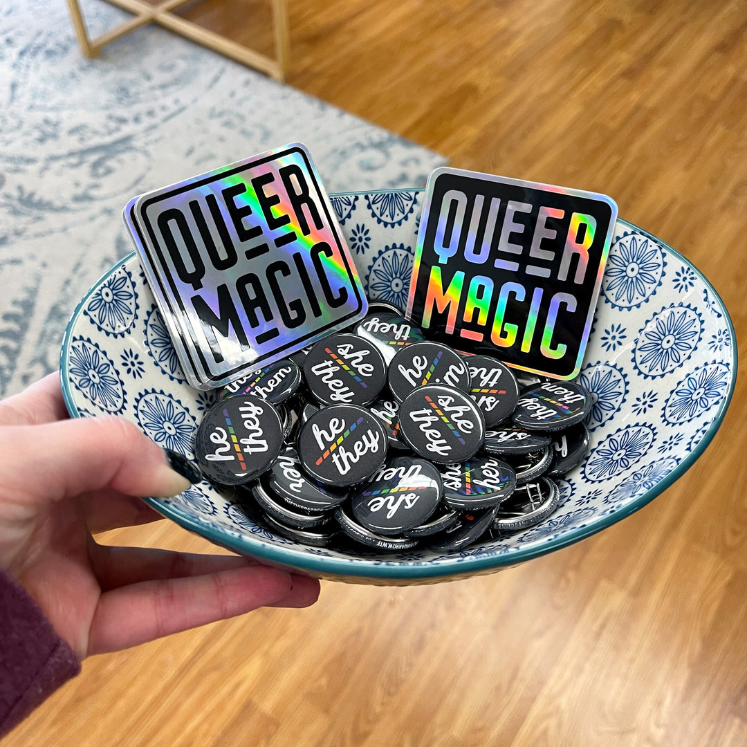 Pronoun Pinback Buttons  |  Featured Brand